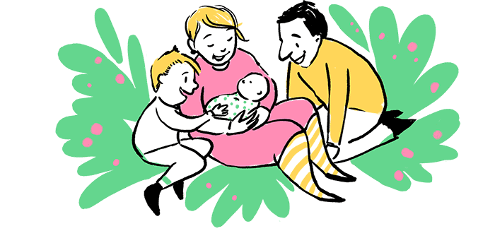 Illustration of parents and two children.