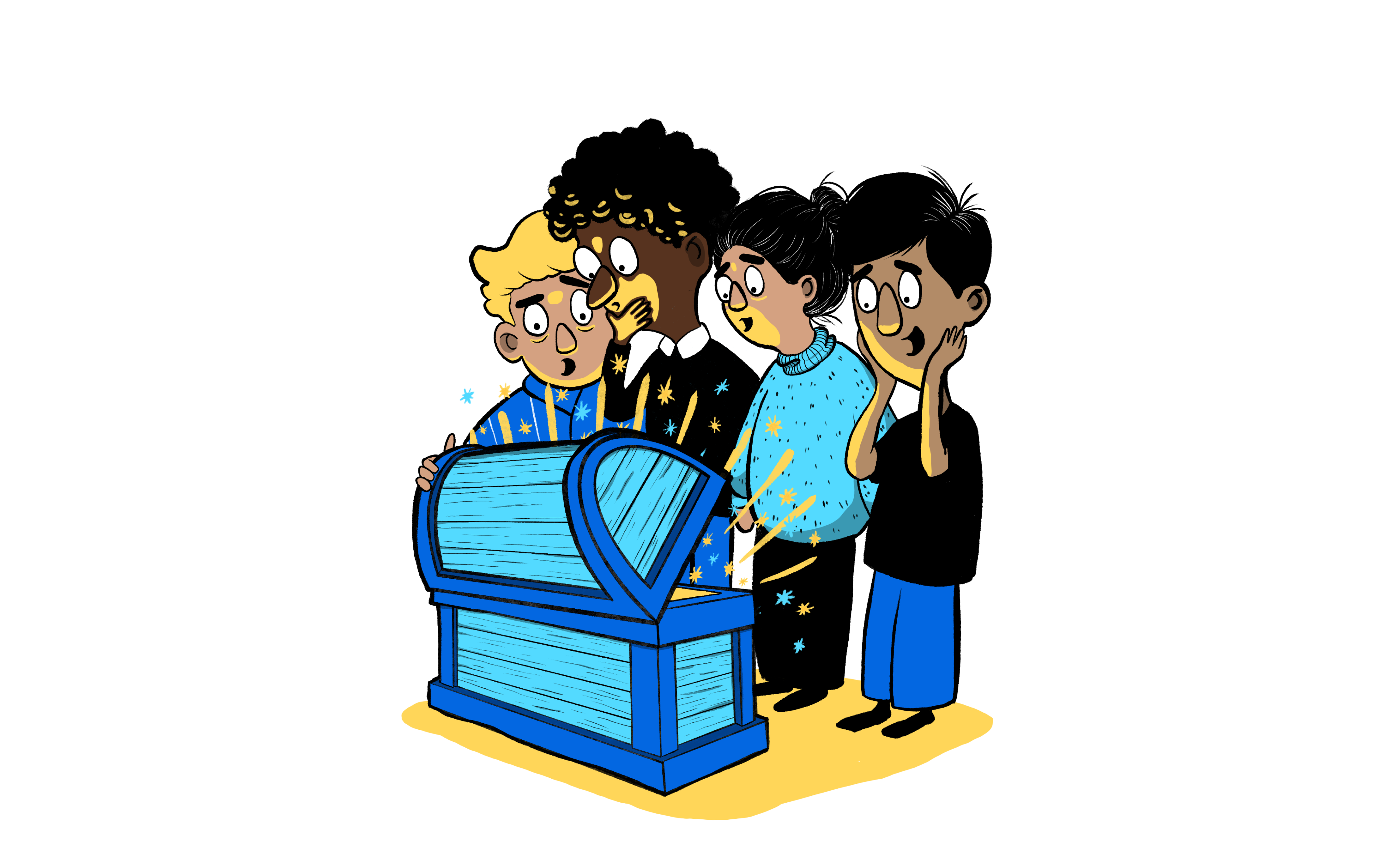 A group of people looking into a treasure chest.