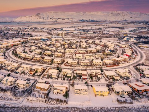 Reykjavík séð úr lofti um vetur