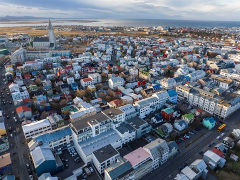Reykjavík aerial photo, Hallgrímskirkja etc.