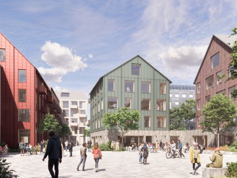 Illustrated rendering of the planned public square at Kringlureitur