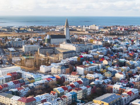 Séð yfir miðborgina