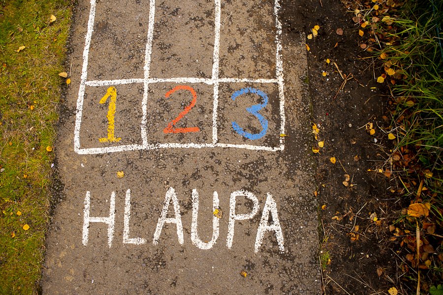 Chalked running track on Jörfi grounds.
