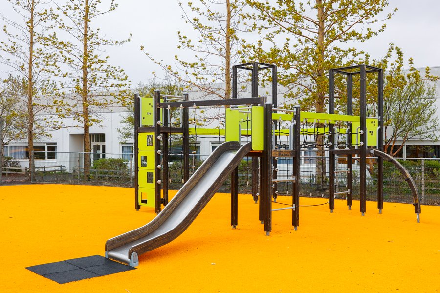 Playground castle with slide.