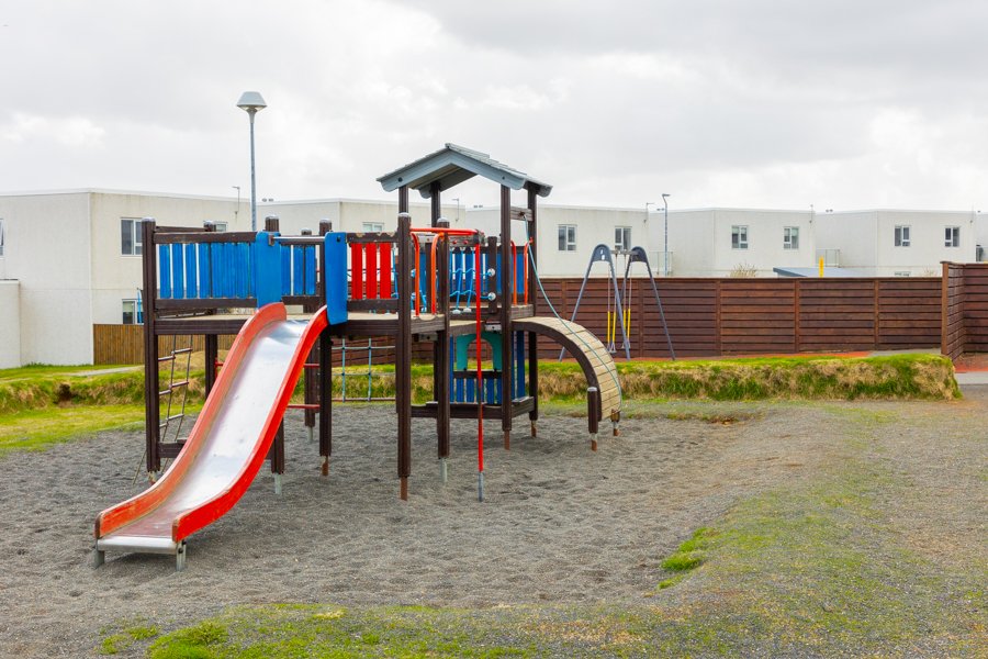 Playground castle with slide. 