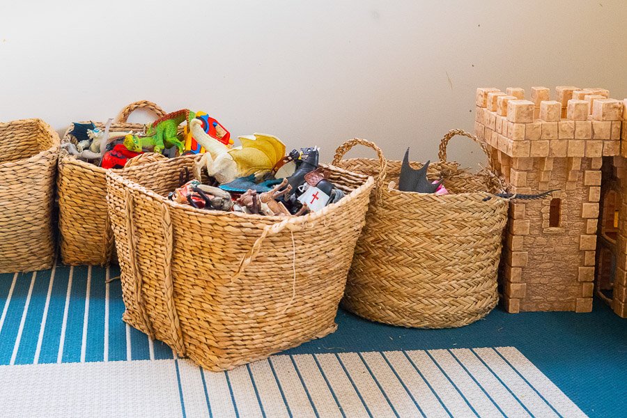 Baskets with toys at Laugarsel after-school program.