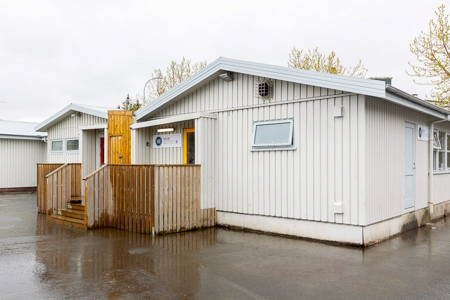 White buildings that house Selið after-school program.
