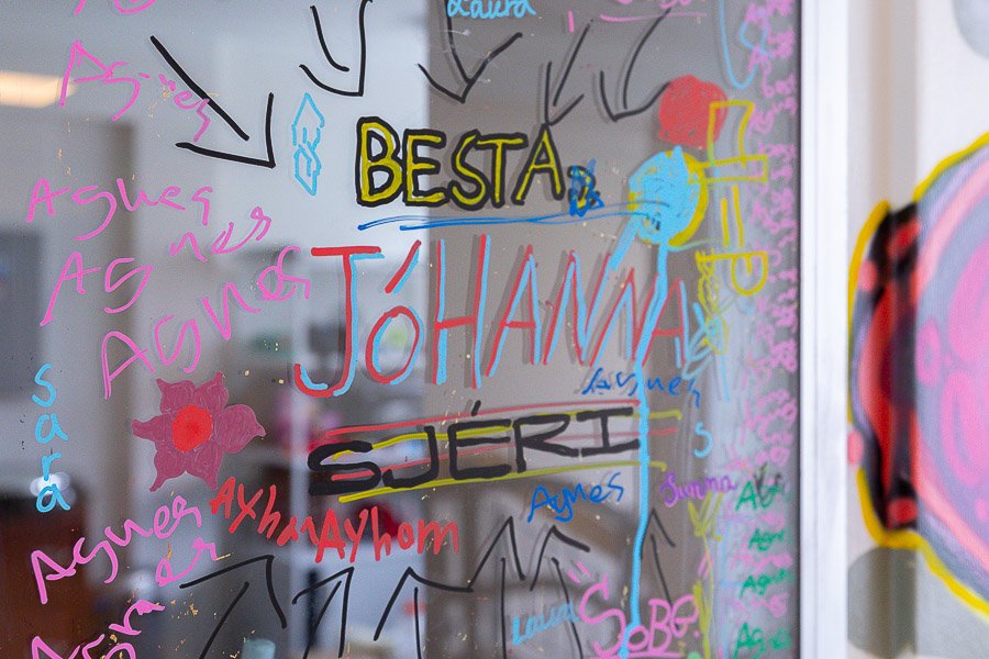 Writing on a glass pane.