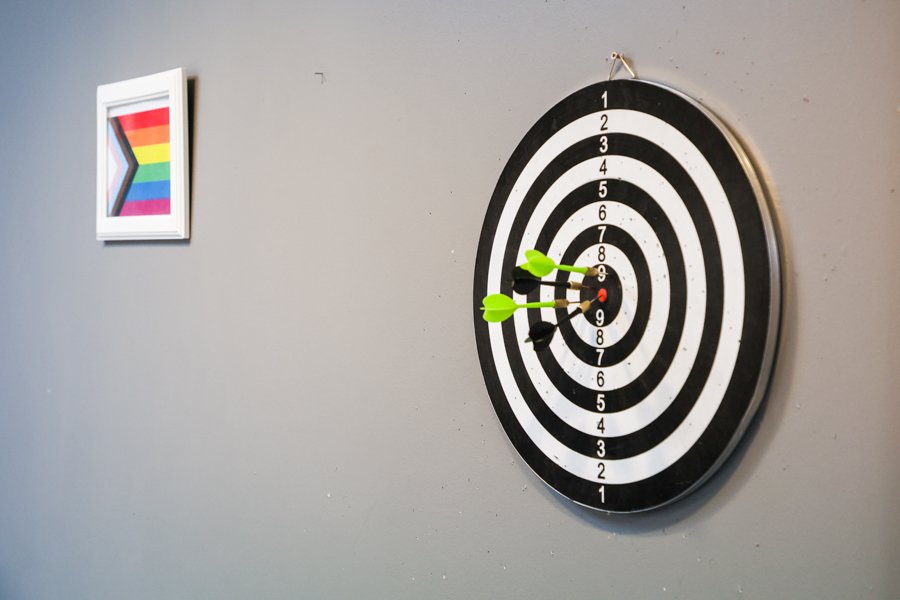 Dartboard on the wall. 