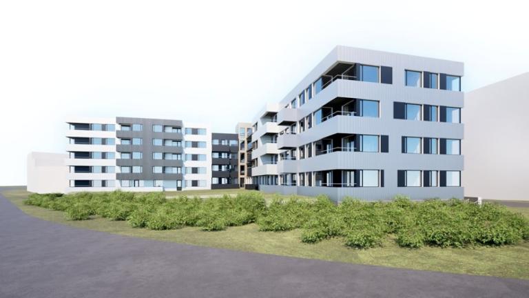 Teikning af fjölbýlsihúsum við Haukahlíð 18
