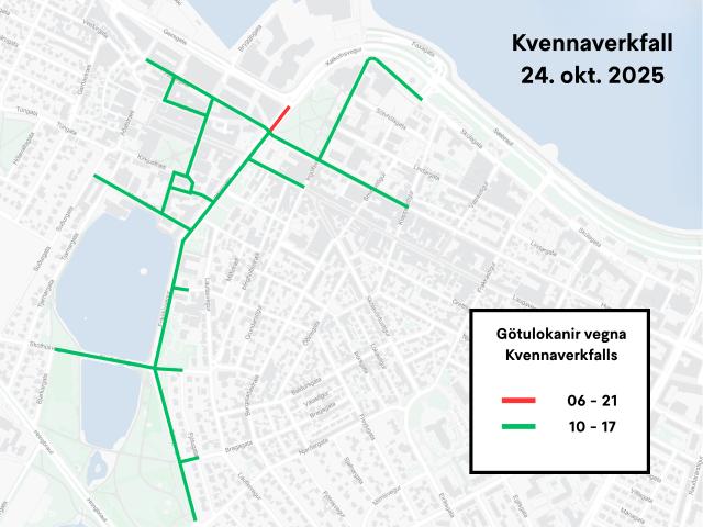 Lokunarkort vegna kvennaverkfallsins 2025
