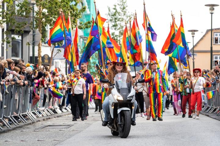 The Reykjavík Pride Parade making its way to Hljómskálagarðurinn