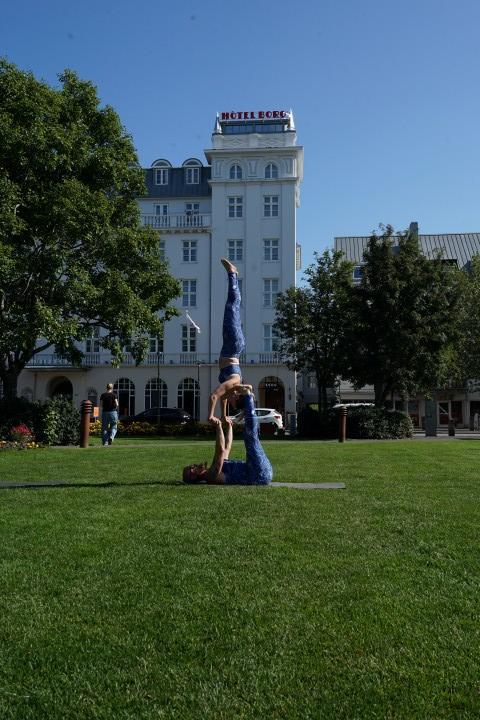 AcroYoga performers showcase their skills at Austurvöllur Square