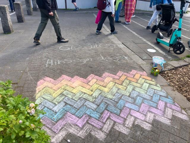 Chalking the pavement in celebration of Reykjavík Pride