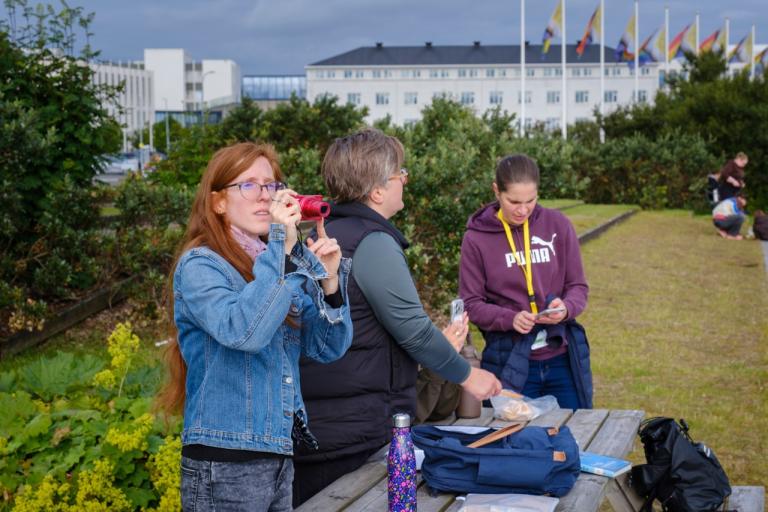 Teachers participating in an outdoor class at Vatnsmýrin.