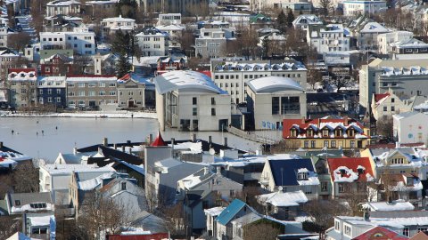 Loftmynd, Ráðhús Reykjavíkur og umhverfi.